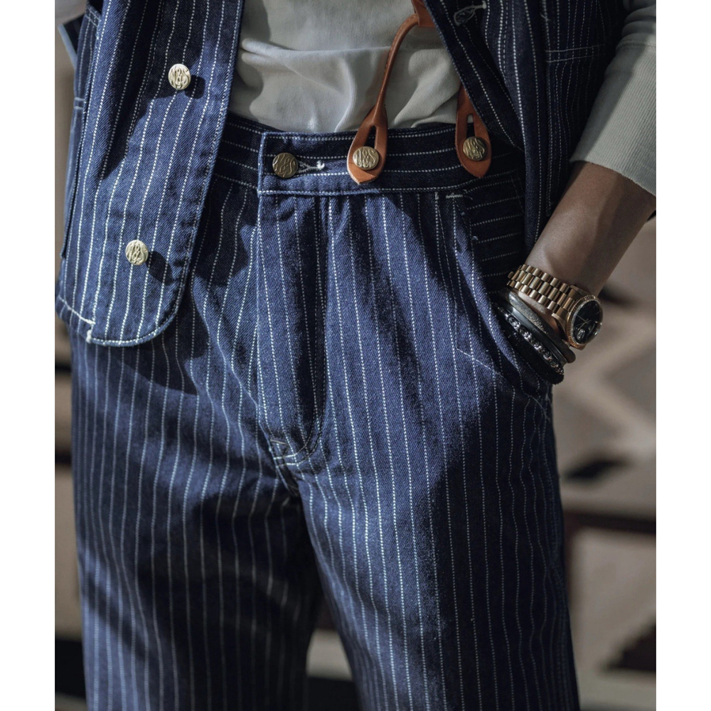 Non Stock W30 1920s Overall Wabash Railway Indigo Denim Work Pants 100%Cotton M - Picture 4 of 13